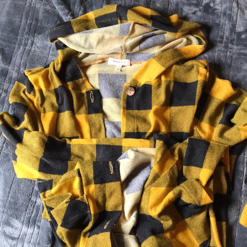 Hailey & Co mustard/black plaid cardigan